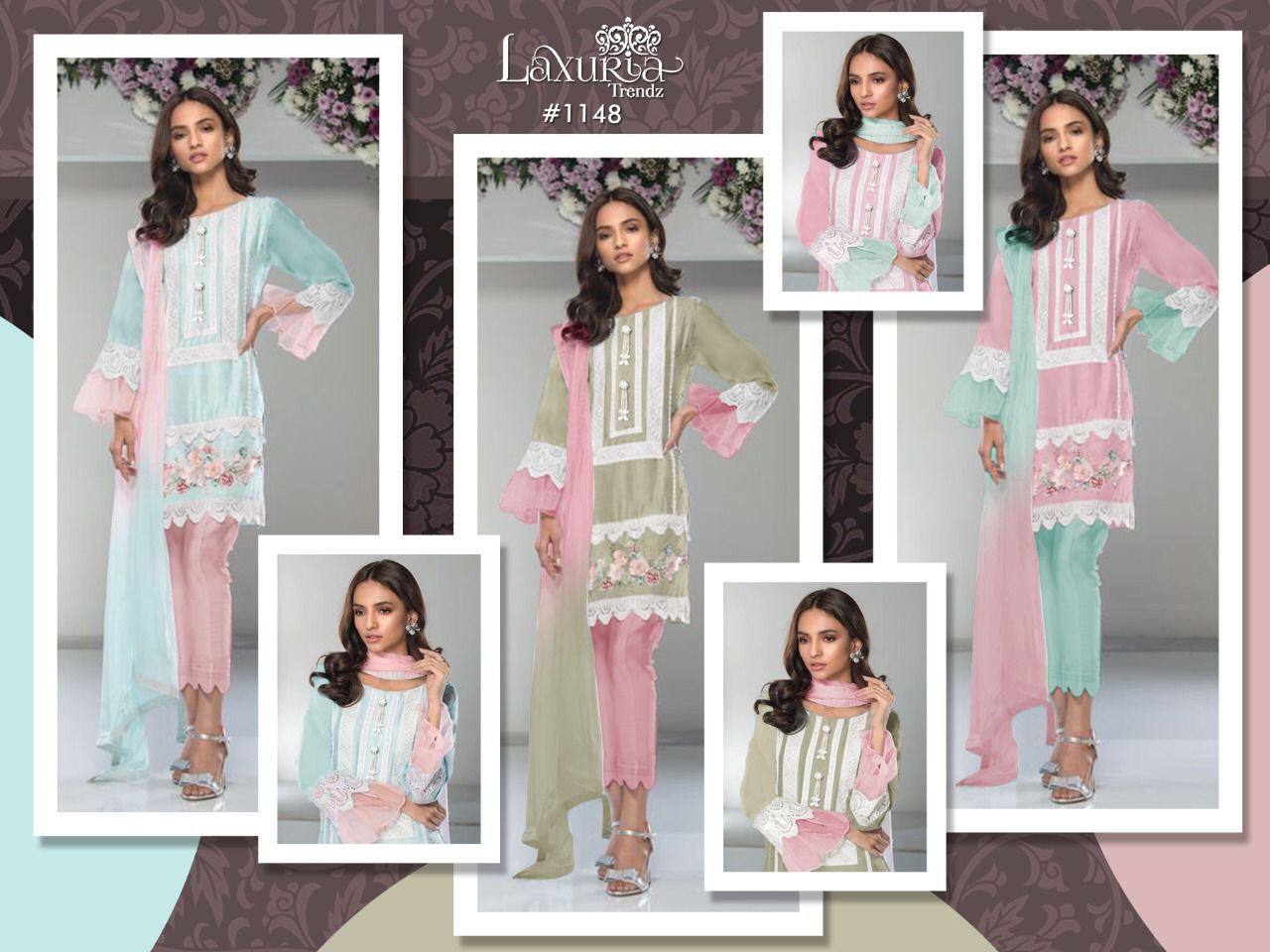 Laxuria Trendz 1148 Georgette Festive Wear Top With Bottom And Dupatta Collection